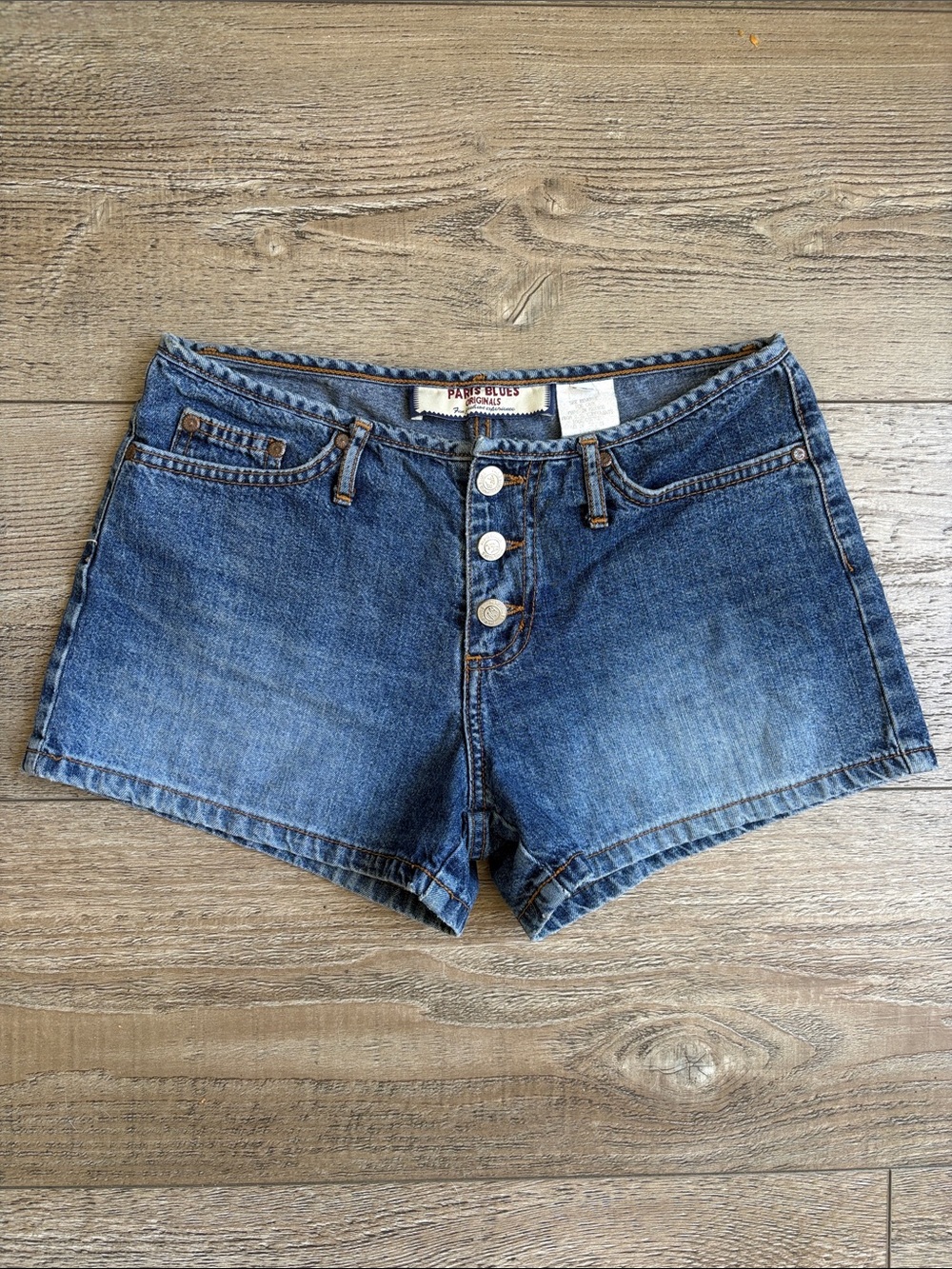 Vintage 90s Paris Blues Jeans Denim Exposed Button-Fly Shorts w No Waistband